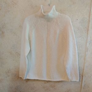 LL Bean Cream Mock Neck Sweater w/Rolled Hems Sz L